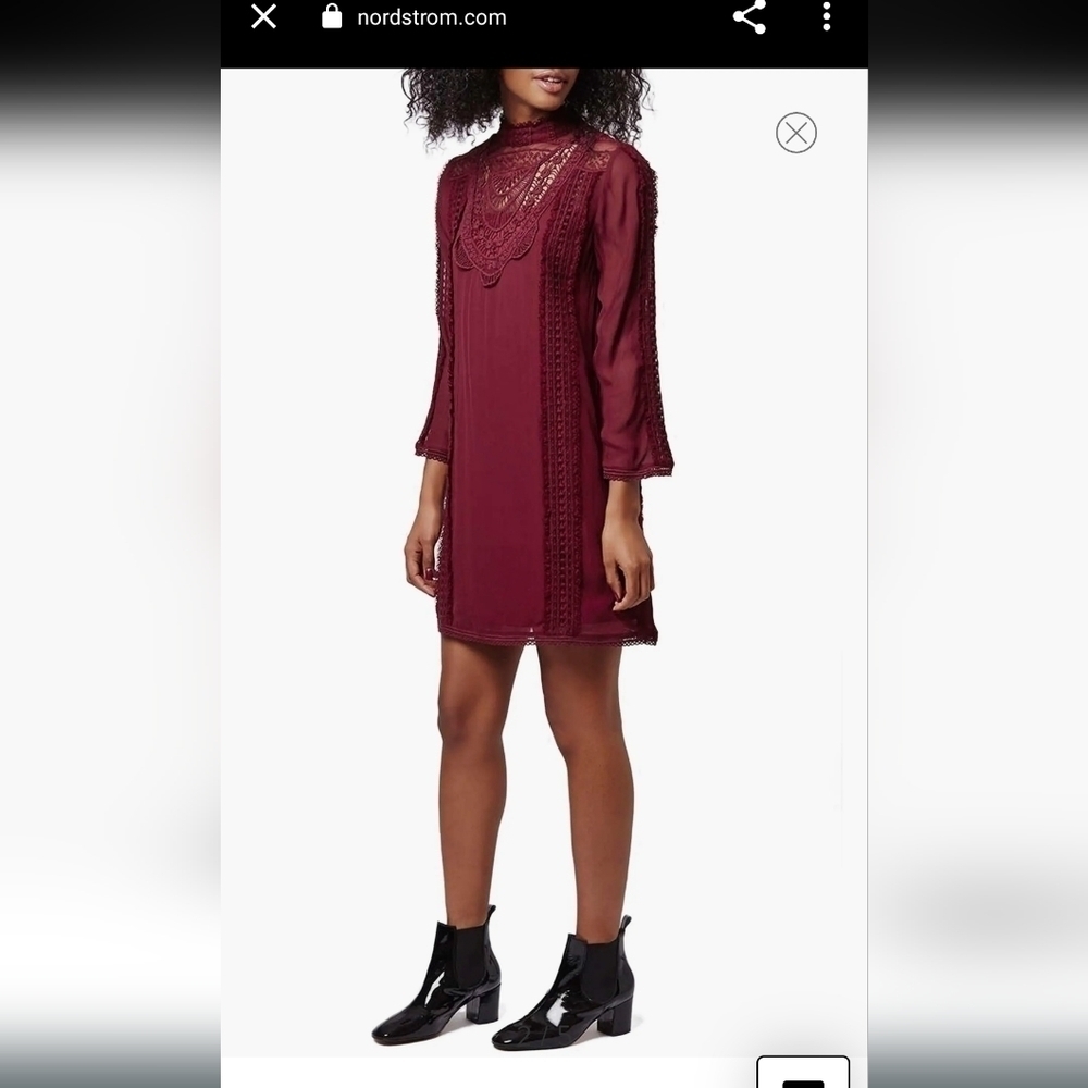 Topshop 'Victoriana' Lace Shift Dress, Alternate, BURGUNDY sz 8